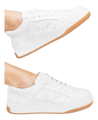 Zapatilla Blanca Star Fiori Cuero Legítimo Deportiva