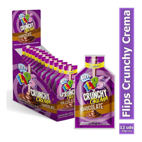 Imagen 2 de 3 de Crema De Chocolate Flips Crunchy Crema 27g por 12 unidades Flips Congrupo chocolate con cereal caja pack x 12