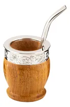 Comprar Mate Imperial Algarrobo Cinta Flores Acero + Pico Loro Inox Color Marrón Claro Algarrobo Imperial Flores