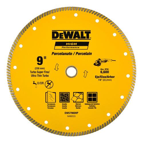 Disco Diamantado Porcelanato Turbo 9 X 7/8  Dewalt Dw57900hp