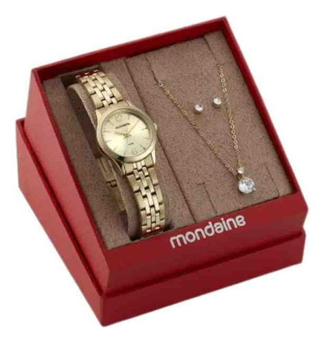 Relógio Mondaine Feminino Dourado Kit 32606lpmkde1k1