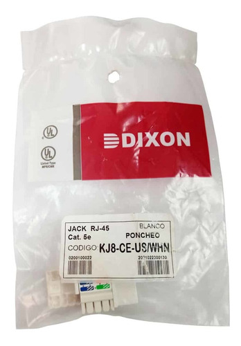 Imagen 4 de 4 de Conector Jack Rj45 Cat 5e Kj8-ce-us/whn Dixon