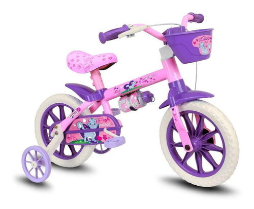 Bicicleta Infantil Aro 12 Nathor Menina Criança Selim Macio Cor Rosa/Violeta