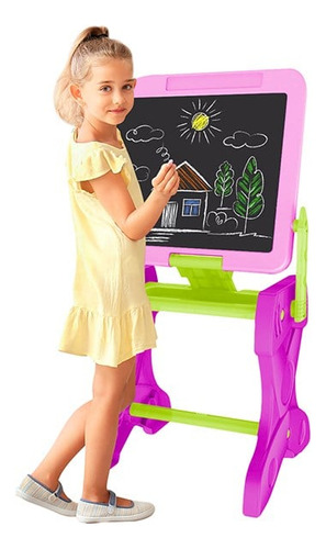 Mesa De Desenho E Lousa Quadro Didático 2 Em 1 C/ Banquinho Cor Roxo