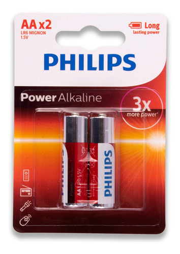 Imagem 1 de 5 de 02 Pilhas Aa Alcalinas Philips - 1 Cartela