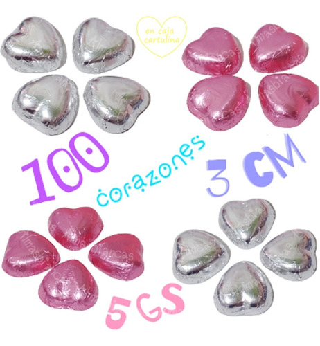 100 Corazones De Chocolate Bombones 3cm Envueltos 