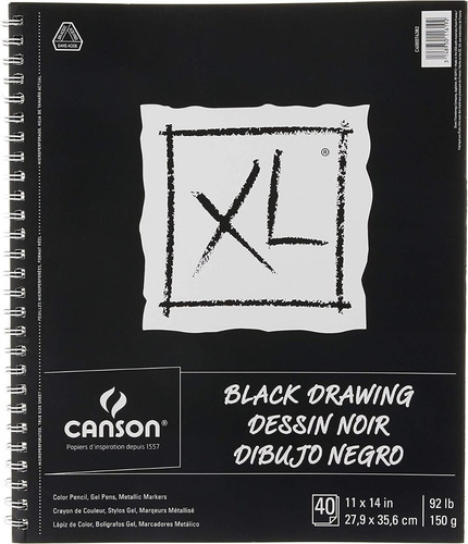 Cuaderno De Dibujo Canson 27x35cm 40h 150g Hoja Negra Sketch Color Negro