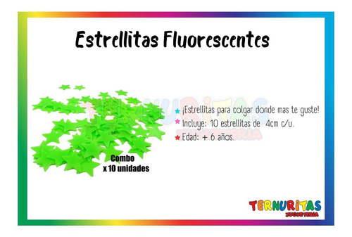 Imagen 2 de 8 de Estrellas Fluorescentes Combo X10 Brillo En La Oscuridad Ap