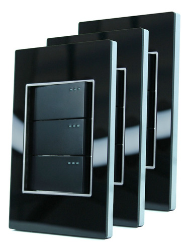 Interruptor Triple Conmutable Negro Black Mirror De Lujo X3