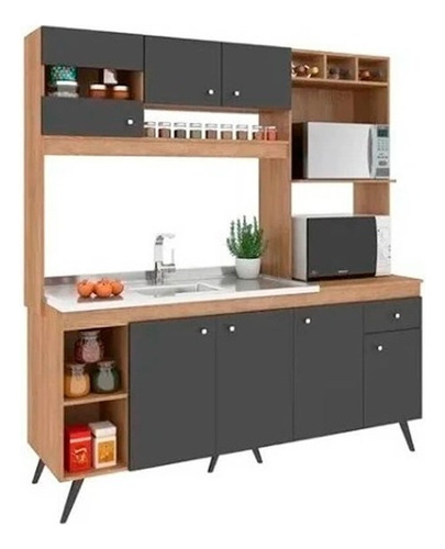 Mueble De Cocina Compacta Moderno Minimal - La Tentación Color Gris Oscuro