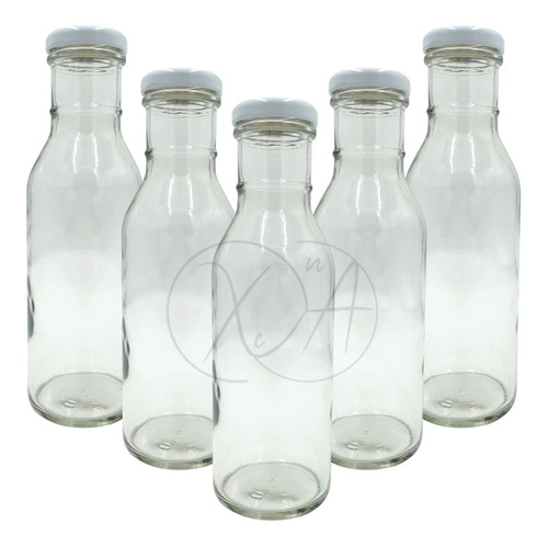 Botella Vidrio 12 Oz 367 Ml Salsas Bbq Tapa Blanca X 100 Pz