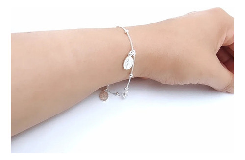 Pulsera De Plata 925 Con Dijes Medalla Milagros 