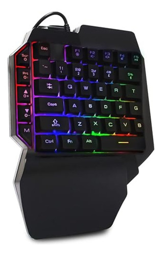 Teclado Gamer Pro Semi Mecanico Single Hand Uma Mao Led Rgb Preto Português Brasil