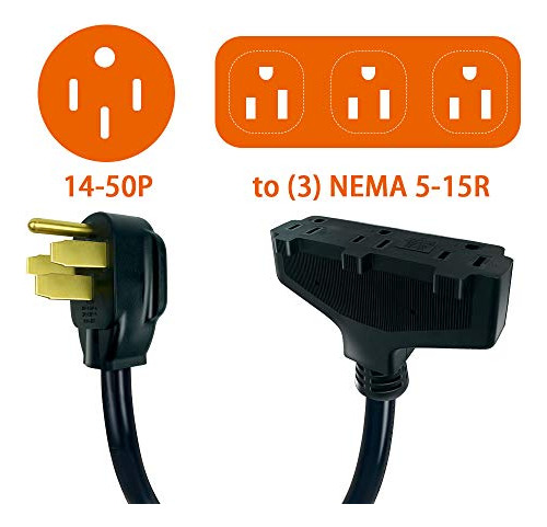 Adaptador Ruite Rv 50a A 110v, Nema 14-50p Macho A 3x 5-15r