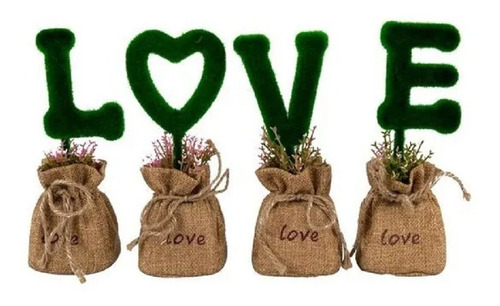 Set 4 Plantas Artificial Bonsai Letras Love Enamorados