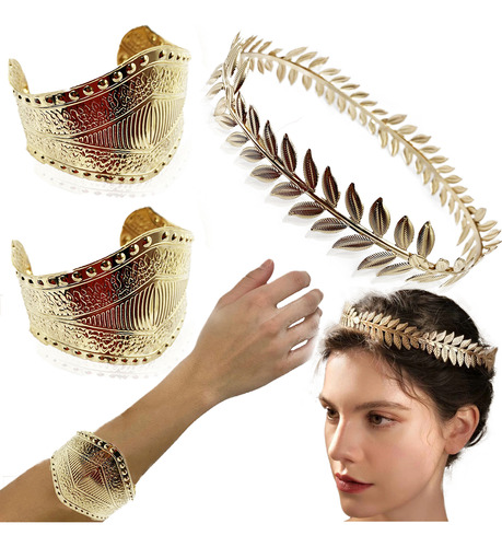 Coroa Deusa Grega Tiara Com 2 Braceletes Noiva Afrodite