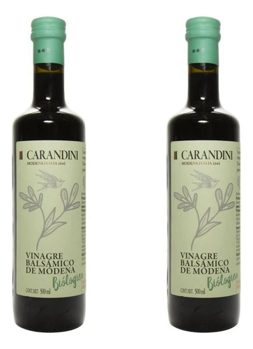 2pz Vinagre Balsamico Organico Carandini 500ml Vidrio Italia