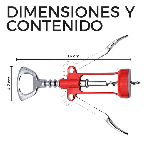 Sacacorchos Destapador Manual De Acero Inoxidable Para Vino Y Botellas, Mango Ergonómico, Compacto Y Multifuncional Color Rojo Slim Company