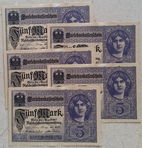 Alemania 5 Marcos 1917 Imperio Aleman Lote Billetes Original