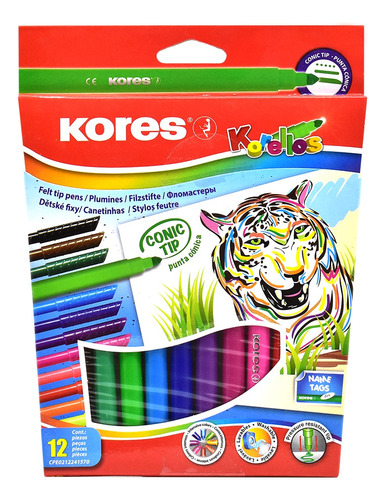 Plumones Lavables De Colores Kores Korellos  X12 Piezas