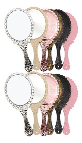 S Espejo De Maquillaje Con Mango De Metal, Mango Retro, 12