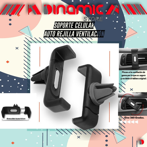 Imagen 2 de 4 de Soporte Celular Auto Rejilla Ventilación Premiun Cuotas.