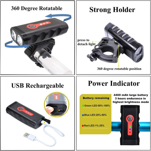 Imagen 7 de 7 de Luz Para Bicicleta Recargable Set Luces Frontal Posterior