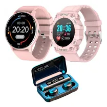 Comprar Smartwatch Zl02c Rosa + Auriculares F9 + Reloj Fd68 Premium
