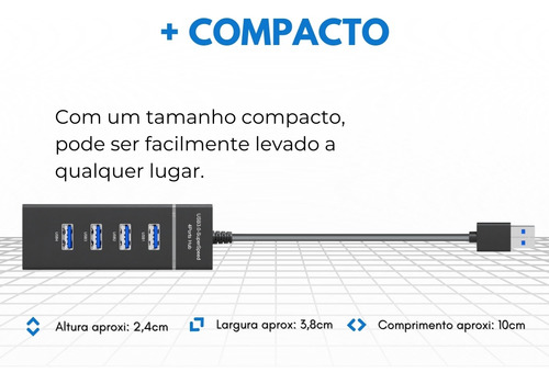 Régua Dispositivos Usb 3.0 Com 4 Portas Compatível Notebook