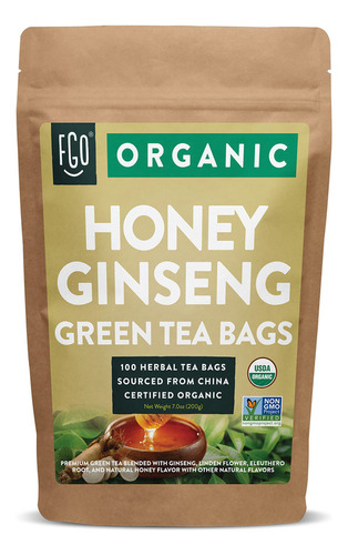 Fgo Té Verde Orgánico Con Ginseng Y Miel, Bolsitas De Té Eco