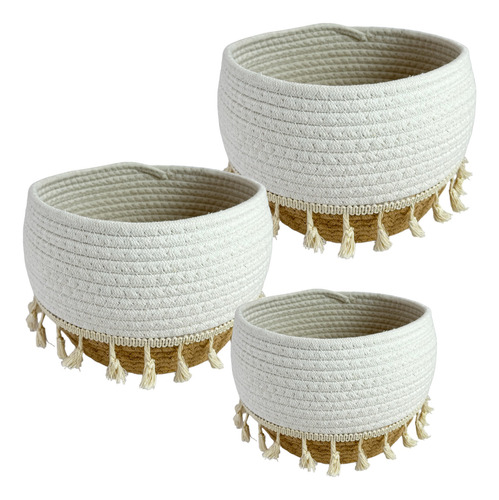 Set De 3 Cestos Tejidos De Cuerdas De Algodón Canasta Tejido