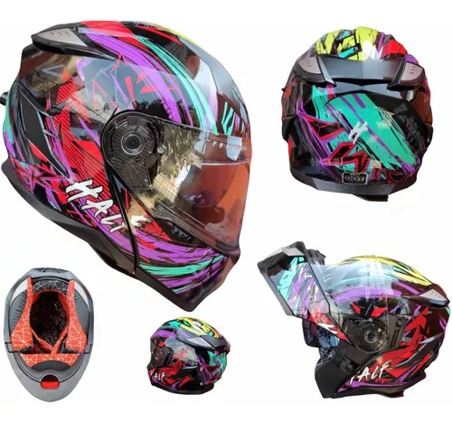 Casco Moto Mujer Half Morado Negro Rojo Certificado Abatible