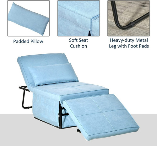 Sofa Cama Individual Plegable Color Azul Marca Homcom