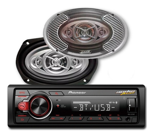 Estereo Pioneer Mvh 215 Bt Usb Aux + Parlantes 6x9 Blauline