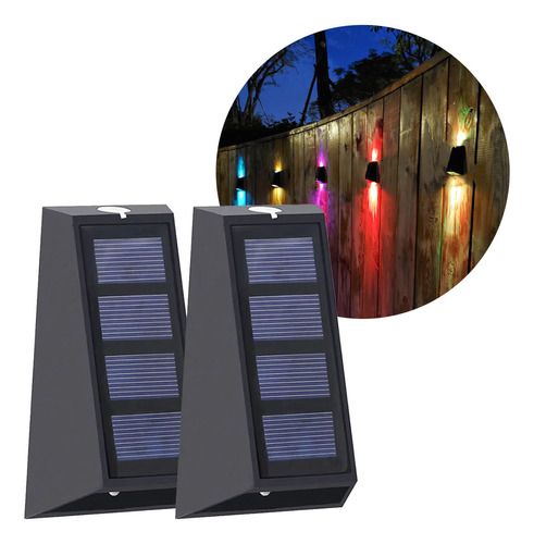 Aplique Exterior Bidireccional Panel Solar Luz Rgb X2