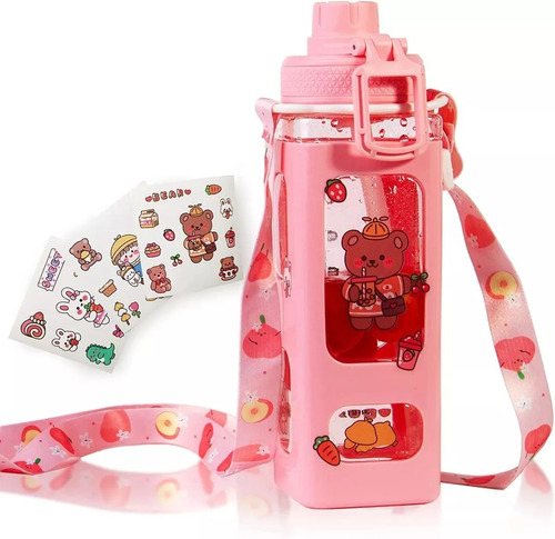 Botella De Agua Portátil Para Niños Kawaii Capacidad 900 Ml Color Rosa