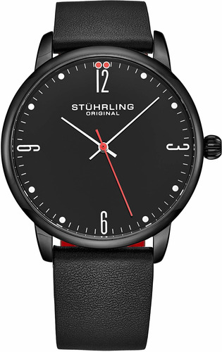 Reloj Hombre Stuhrling 3997b.5 Cuarzo Pulso Negro En Cuero