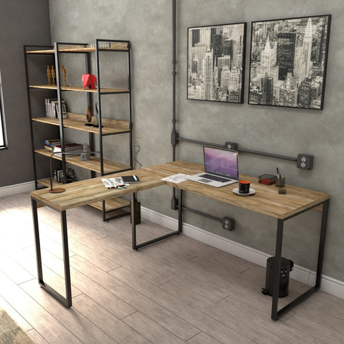 Imagem 1 de 6 de Escrivaninha De Escritório Em L Estilo Industrial 1,50x1,50m