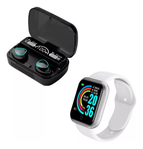 Combo Smartwatch D20 Y68 + Auricular Inalambrico M10 Negro