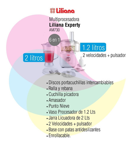 Imagen 2 de 7 de Multiprocesadora Liliana Experty Blanca 220v 700w Am730