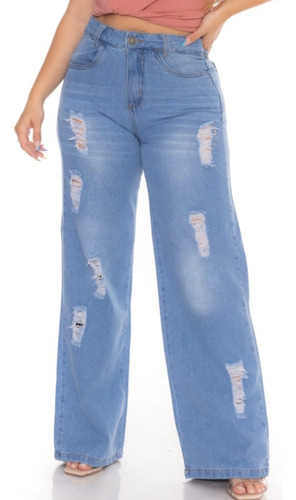 Calça Jeans Wide Leg Pantalona Moda Feminina Color