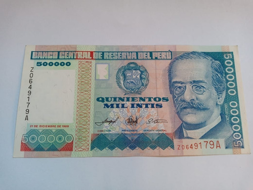 Imagen 1 de 2 de Billete De 500000 Intis 21/12/1989 De Reposición Za Unc