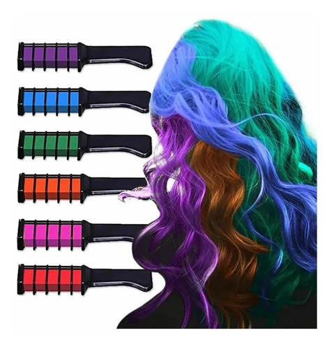 Tinturas Tiza Para El Pelo Cabello Temporal Tinte 6 Colores