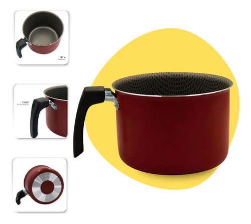 Fervedor De Leite Água Café  Enjoy Antiaderente Vermelho 14cm Alegrete