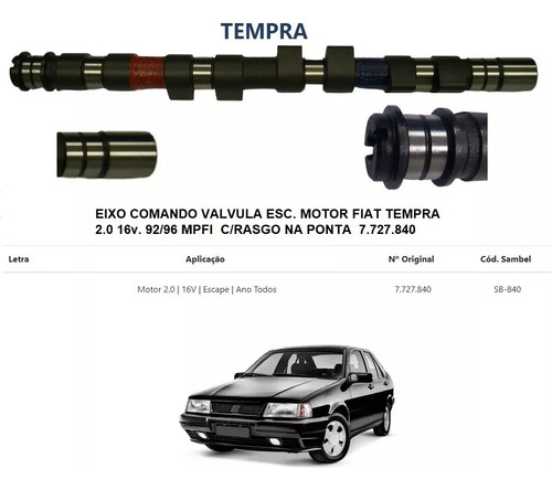 Eixo Comando Valvula Esc. Motor Fiat Tempra 2.0 16v. 92/96