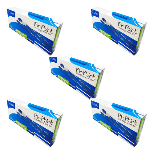 60 Boligrafo Pin Point Punto Medio 1.0mm 5 Caja C/12 Lapicer Tinta Azul Exterior Transparente