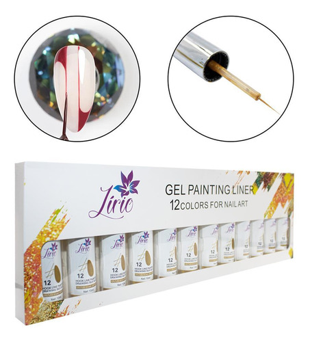 Kit 12 Esmaltes Em Gel N12 Dourado Pincel Fino Unhas 10ml