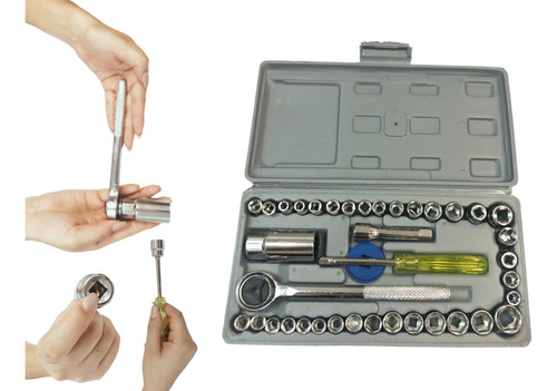 Jogo Kit Chave Soquete Catraca Cachimbo Reversível 40 Peças