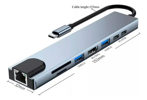 Adaptador Hub Multipuerto 8 En 1 Usb Tipo C 3.0 Mac Windows
