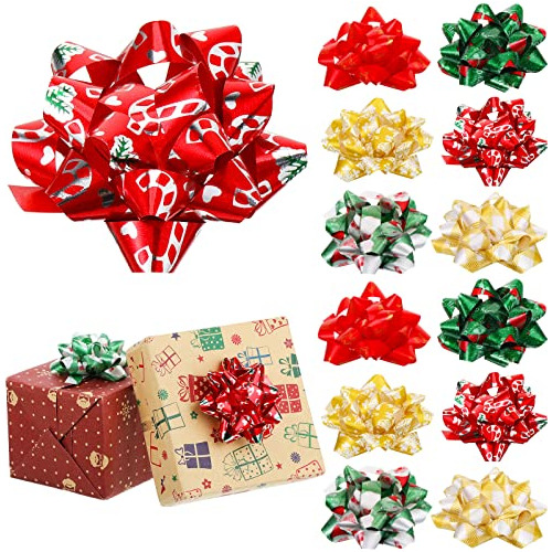 24 Pack Christmas Bows For Gift Wrapping Ribbon Gift Bo...